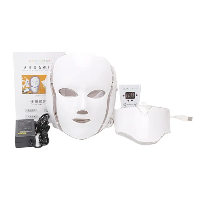 US Plug no box Светодиодная маска для лица, 7 цветов, светодиодная Корейская фотонотерапия, маска для лица, машинный светильник, маска для лечения акне, маска для красоты шеи, светодиодная маска для ухода за кожей - Цвет: US Plug no box