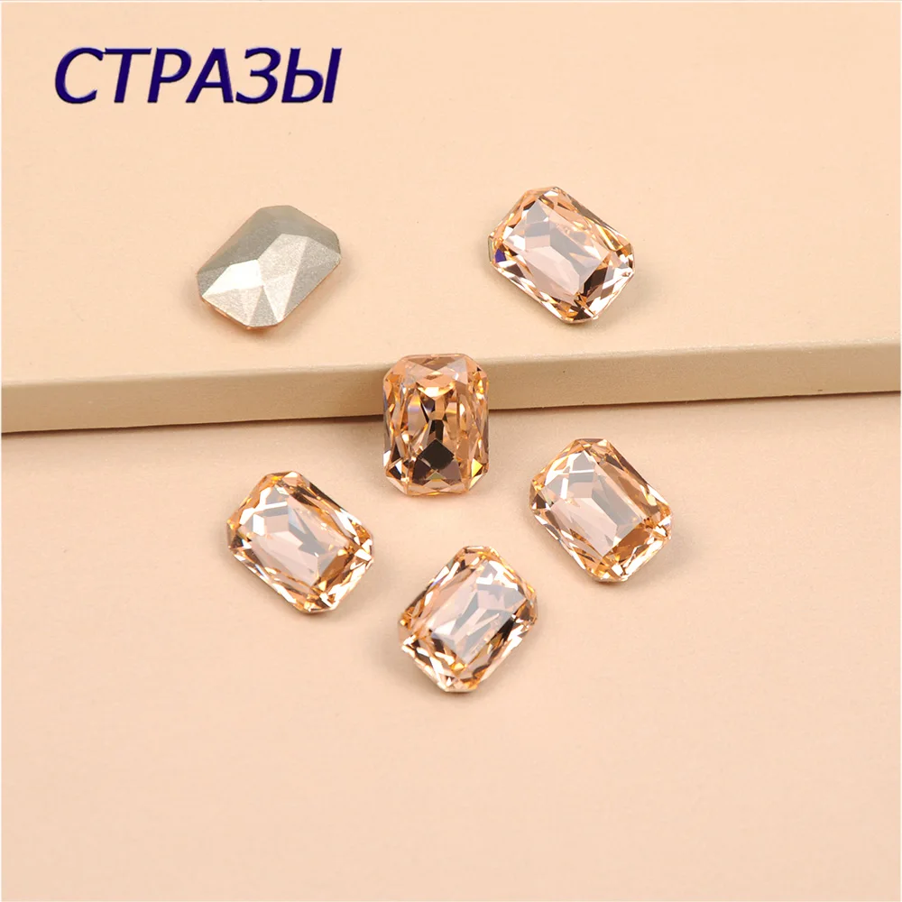 

New Light Peach Rectangular octagonal shape pointback crystal Sew on strass glass rhinestones diy clothing Decoration