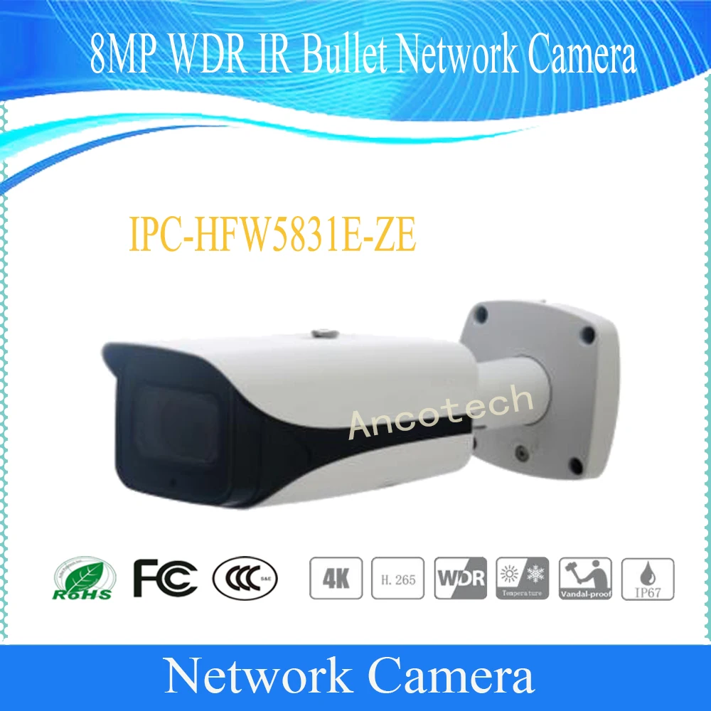 

DAHUA Security CCTV IP Camera 8MP Waterproof WDR IR Bullet Network Camera With POE IP67 IK10 DH-IPC-HFW5831E-ZE