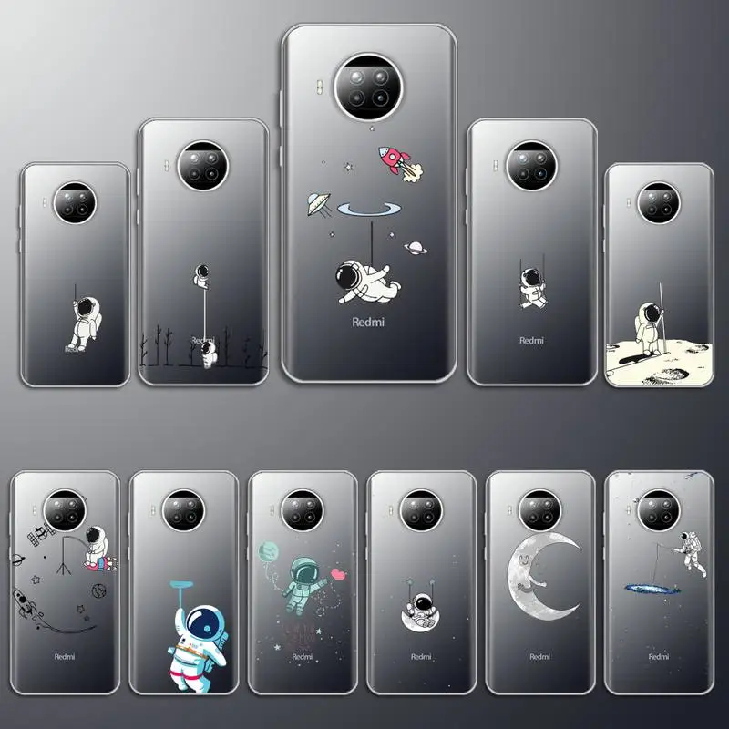 

Phone Case Transparent for Xiaomi mi Redmi note 10 t 8 9 pro lite 11 Samsung S 8 9 10 20 Cartoon astronaut cute