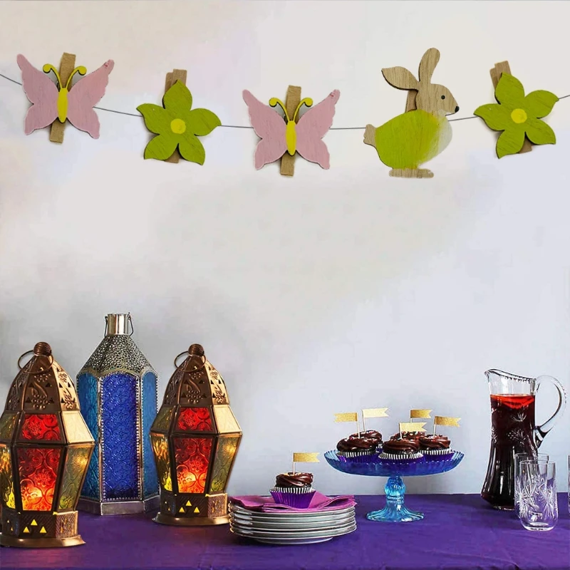 

18pcs/set Easter Bunny Flower Wooden Clip DIY Photos Frame Clamp Wall Decoration 87HA