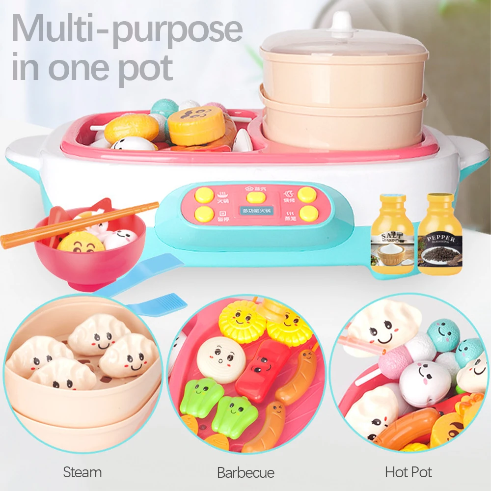 

Children Cute Kitchen Simulation Play House Cooking Set Steam Hot Pot Big Fun Family Kitchen Barbecue Toy Kids Birthday Gift