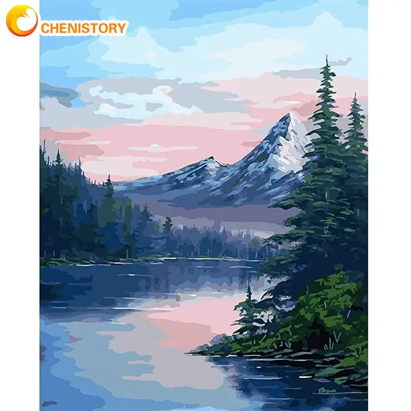 

CHENISTORY 60x75cm Diy Frame Painting By Number Tree Reflection Scenery Picture By Numbers Acrylic Paint On Canvas For Home Art