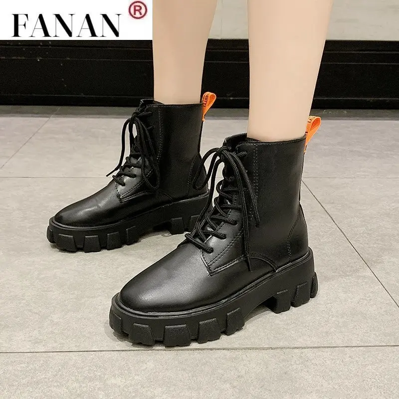 

2021 Autumn and Winter New England Style Leather Single Boots Semi-High Heeled Handsome Hight-Top Motorcycle Boots
