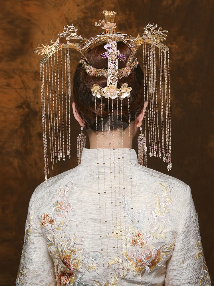 NiuShuya роскошная китайская традиционная диадема феникса длинная кисточка Hairwear Cheongsam свадебный головной убор свадебные аксессуары для волос
