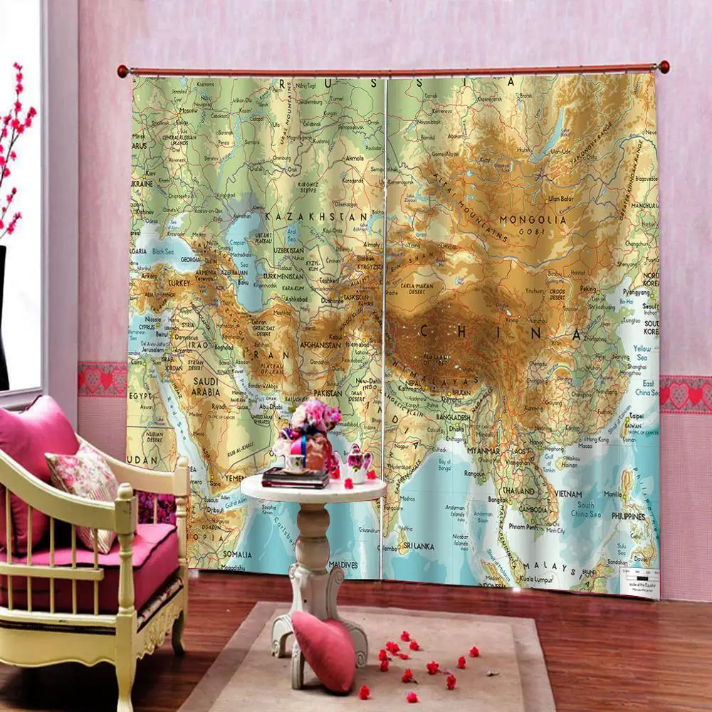 Карта занавеска s 3D затемненная Гостиная Спальня украшение на окно искусственный