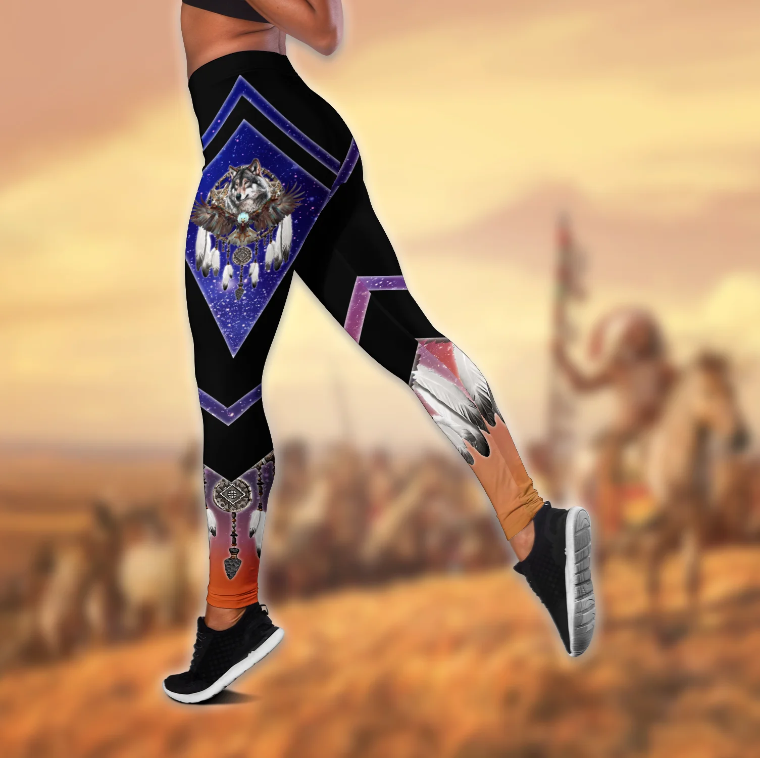 

Tribal style Native Indian Wolf 3D All Over Printed Legging + Hollow Tank Combo Sexy Elastic Female Skinny Leggings DDK44