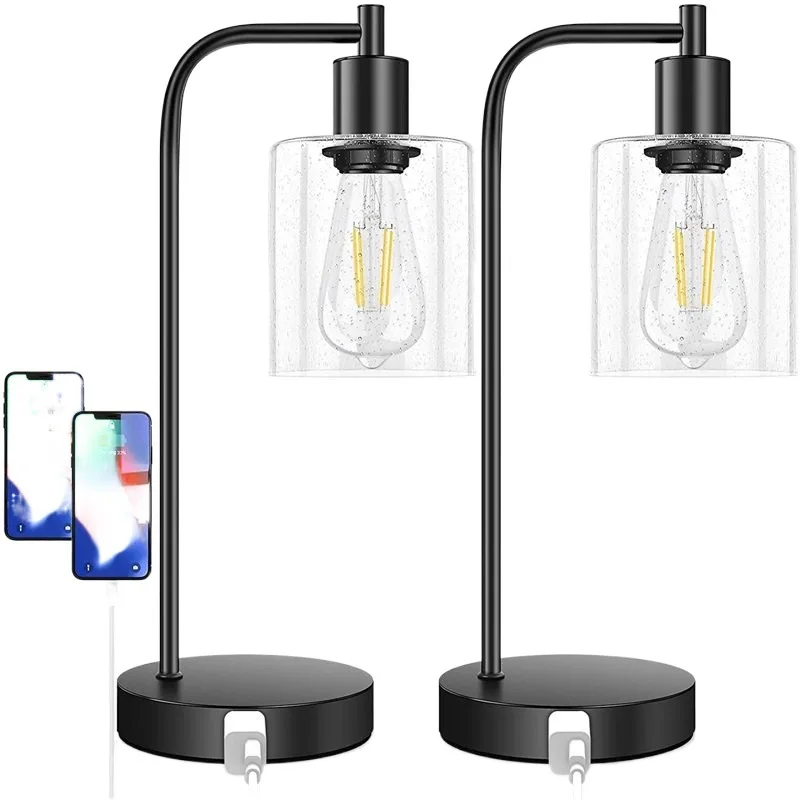 

Светодиодная настольная лампа с двумя USB-портами и беспроводной зарядкой, трехскоростной декоративный прикроватный светильник с плавным з...