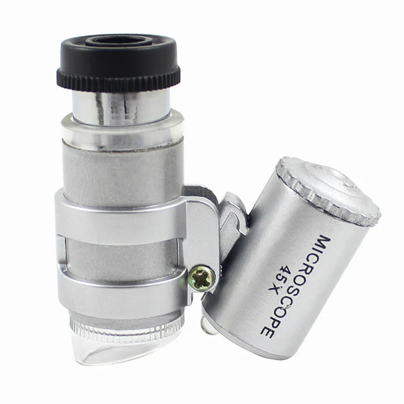 

45x Portable Mini Jewelry microscope dual LED lamp high power identification antique jewelry printing dot magnifier