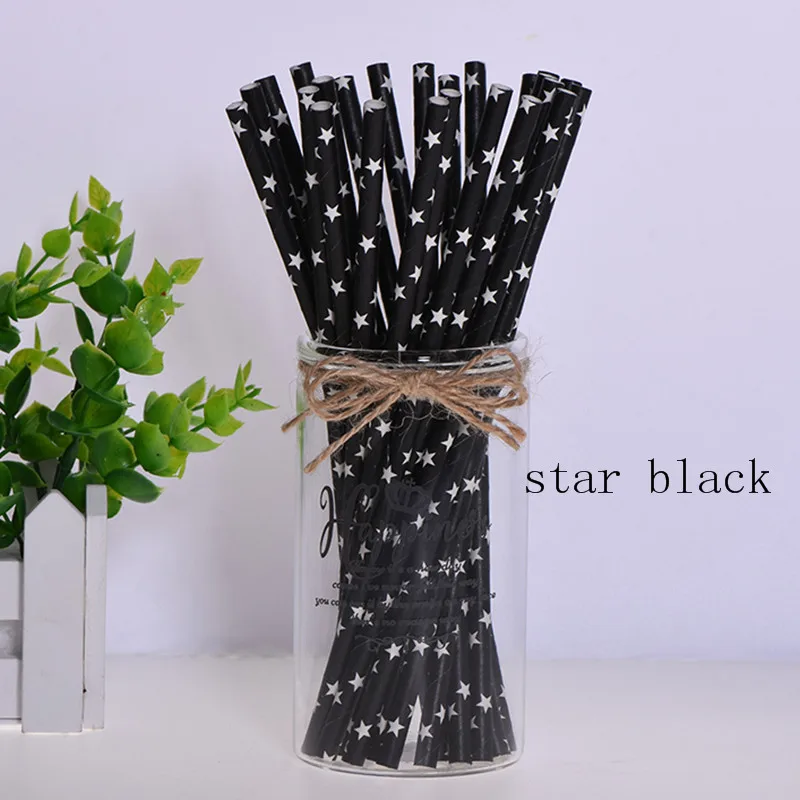 star black Черная Золотая бумажная соломинка для питья, топпер для торта, Свеча для детского душа, свадьба, Хэллоуин, вечеринка, день рождения, Рождество, декоративные принадлежности - Цвет: star black