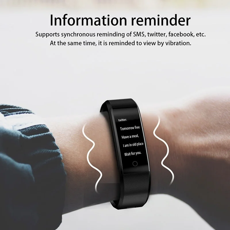 

ID115 plus Smart Watch Wireless Waterproof Blood Pressure Monitor Heart Rate Outdoor Sport Smart Bracelet Watch