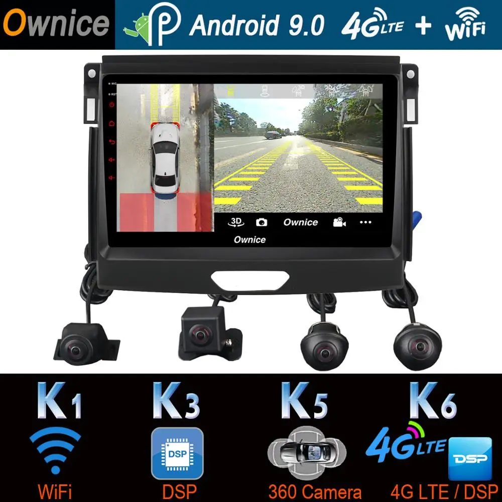 Панорамная камера 360 ° 4G LTE WiFi 8 ядерный Android 9,0 4G+ 64G SPDIF DSP CarPlay Автомобильный плеер для Ford Ranger- gps радио