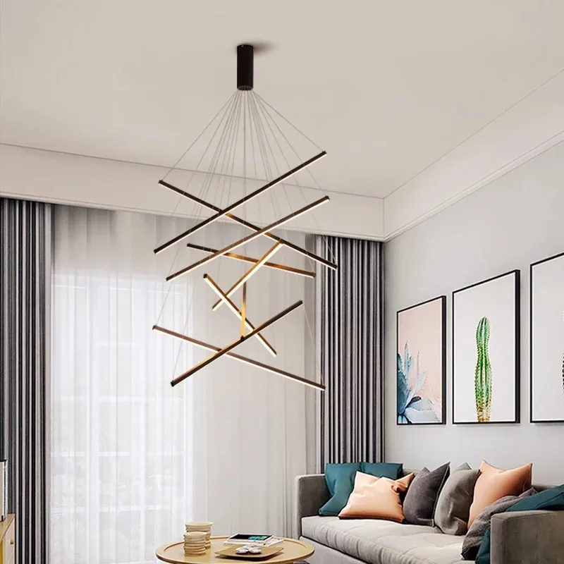 Современная черная лестничная люстра простой двухуровневый светильник для