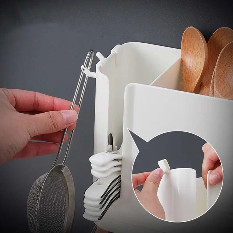 

Wall Mounted Cutlery Drainer Rack with Drip Tray Utensils Organizer Spoon Fork Chopsticks Holder Caddy Kitchen Gadget Storage