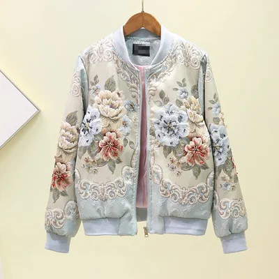 Autumn Winter Hot Sale Fashion Runway Designer Outwear Women Elegant Floral Embroidery Hollow Out Luxury Coat Short Jacket - Цвет: Light blue