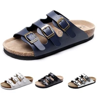 womens flat slide sandals with arch support 3 strap adjustable buckle slip on slides shoes non slip rubber sole