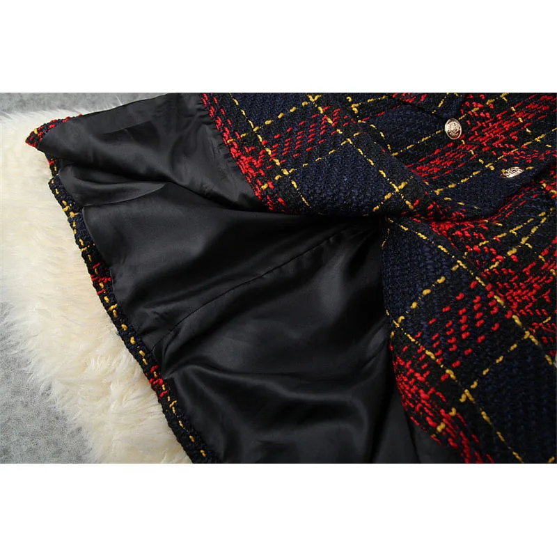

British Style Vintage Plaid Tweed Woolen Coats Autumn Winter Jackets Elegant Designers Full Sleeve Wool Blend Long Outerwear