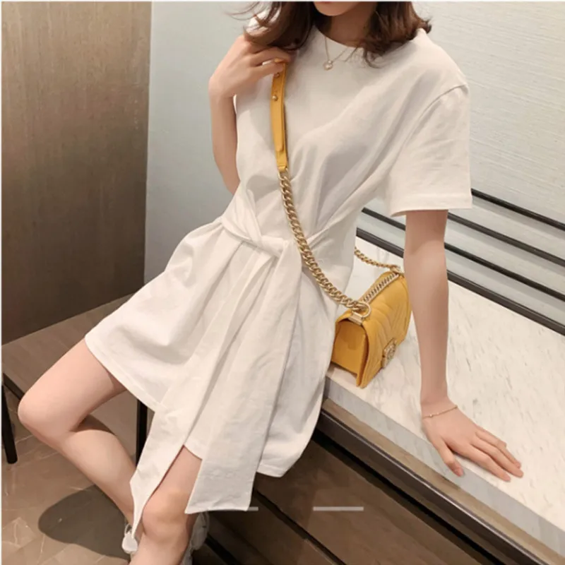 

T-shirt Dress Women's Spring And Summer 2021 New Waist Mid-length T-shirt Skirt Was Thin, All-match Solid Color Fashion Dress