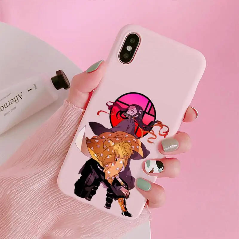 

Japan Demon Slayer Phone Case Candy Color for iPhone 6 7 8 11 12 s mini pro X XS XR MAX Plus