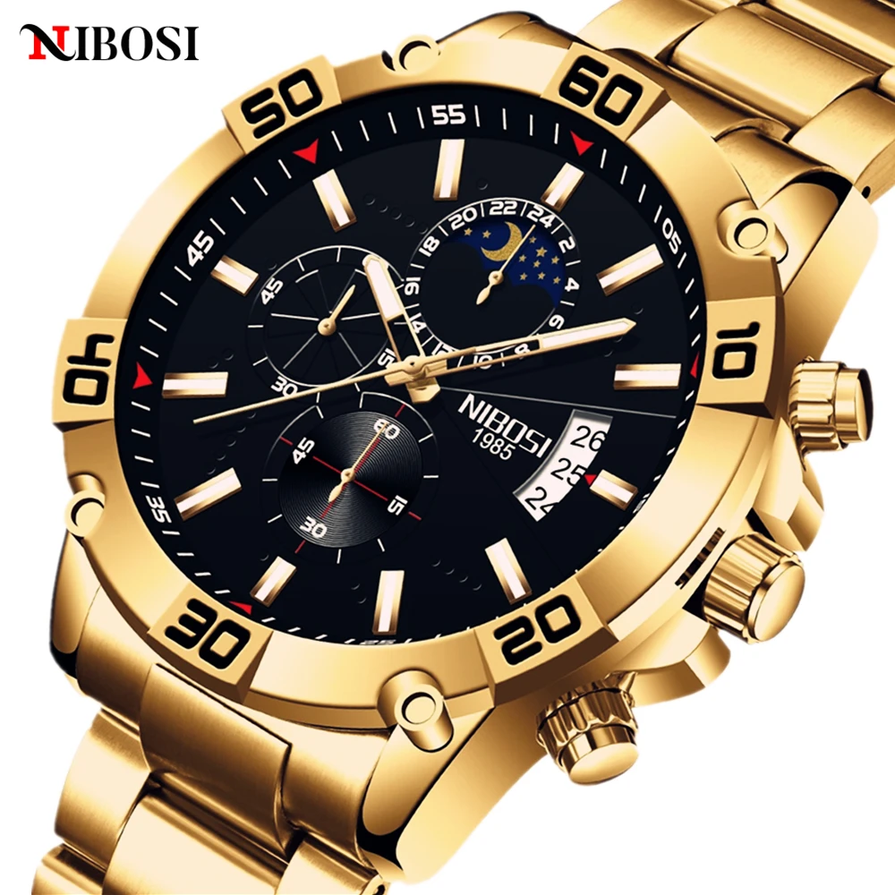

Часы наручные NIBOSI Мужские кварцевые, водонепроницаемые аналоговые модные, с хронографом, из нержавеющей стали, с датой