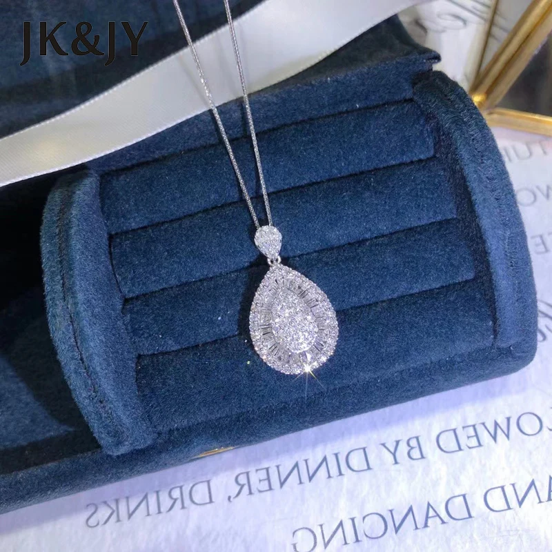 

JK&JY 100%18K White Gold Natural Diamond Luxury Pear Pendant Necklace Fashion Wedding Fine Jewelry Quality Assurance
