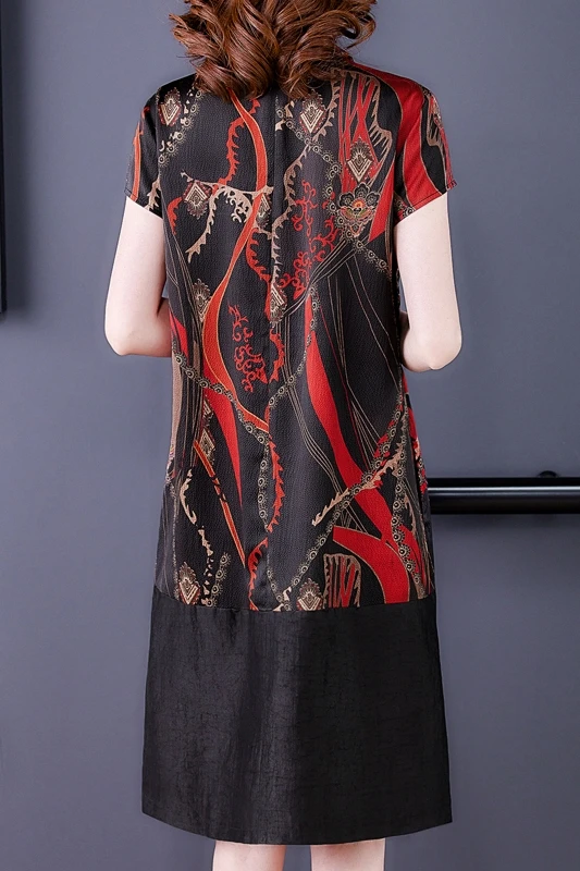 

COIGARSAM Women Long Dress Summer 2021 New Casual Print Patchwork Silk Short Sleeve O-Neck Picture Color Dresses Traf Robe