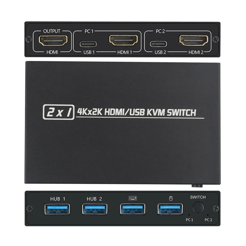 

4K KVM Switch HDMI-compatible 2 Port Box USB for Shared Monitor Keyboard And Mouse Adaptive EDID / HDCP Printer Plug and Play