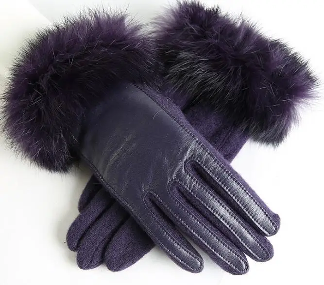 purple9856 Рождественский подарок, зимние, весенние, модные, зимние перчатки из овчины, верх из овчины, натуральная кожа, женские наручные перчатки для вождения - Цвет: purple9856