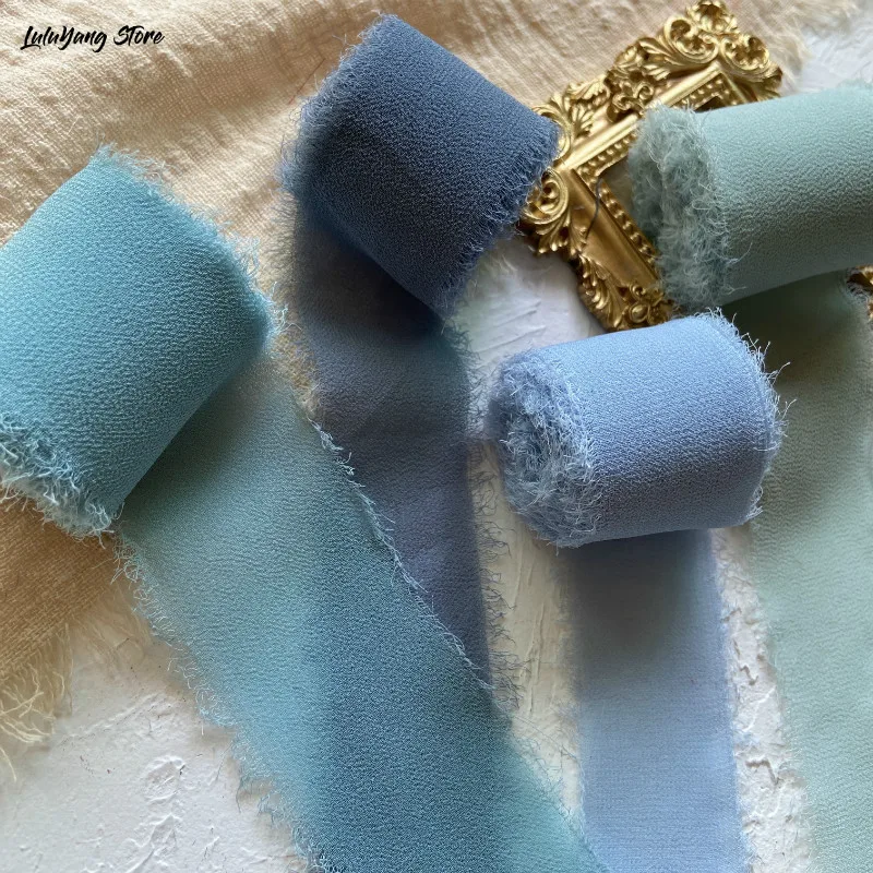 4 шт. прозрачная шифоновая шелковая лента потертые края ручная работа порванные с