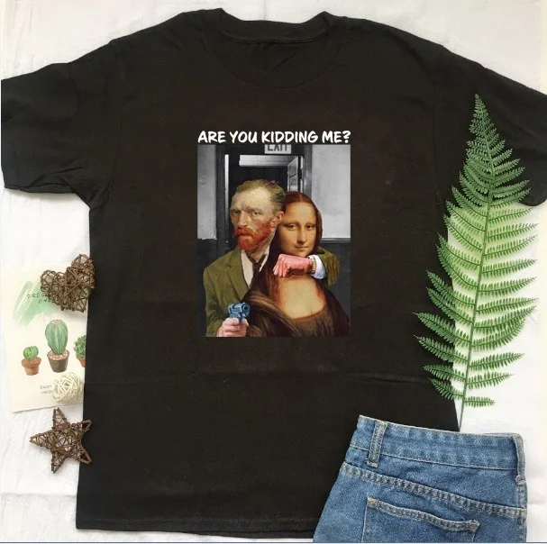 MonalisaKiddingMe Fashion Show-JF Are You шучу меня Monalis-Painting футболка абстрактное искусство Мона Лиза краска да Винчи футболка эстетические футболки - Цвет: MonalisaKiddingMe