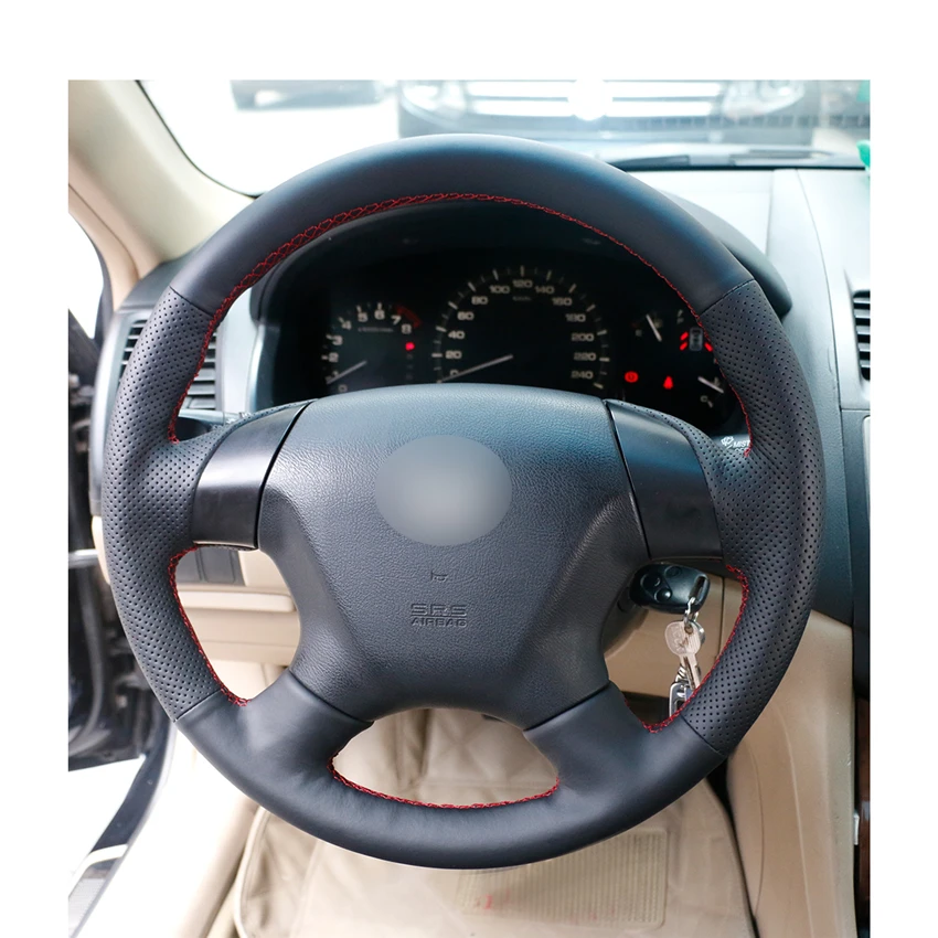 Черный PU искусственная кожа DIY ручной работы чехол рулевого колеса автомобиля