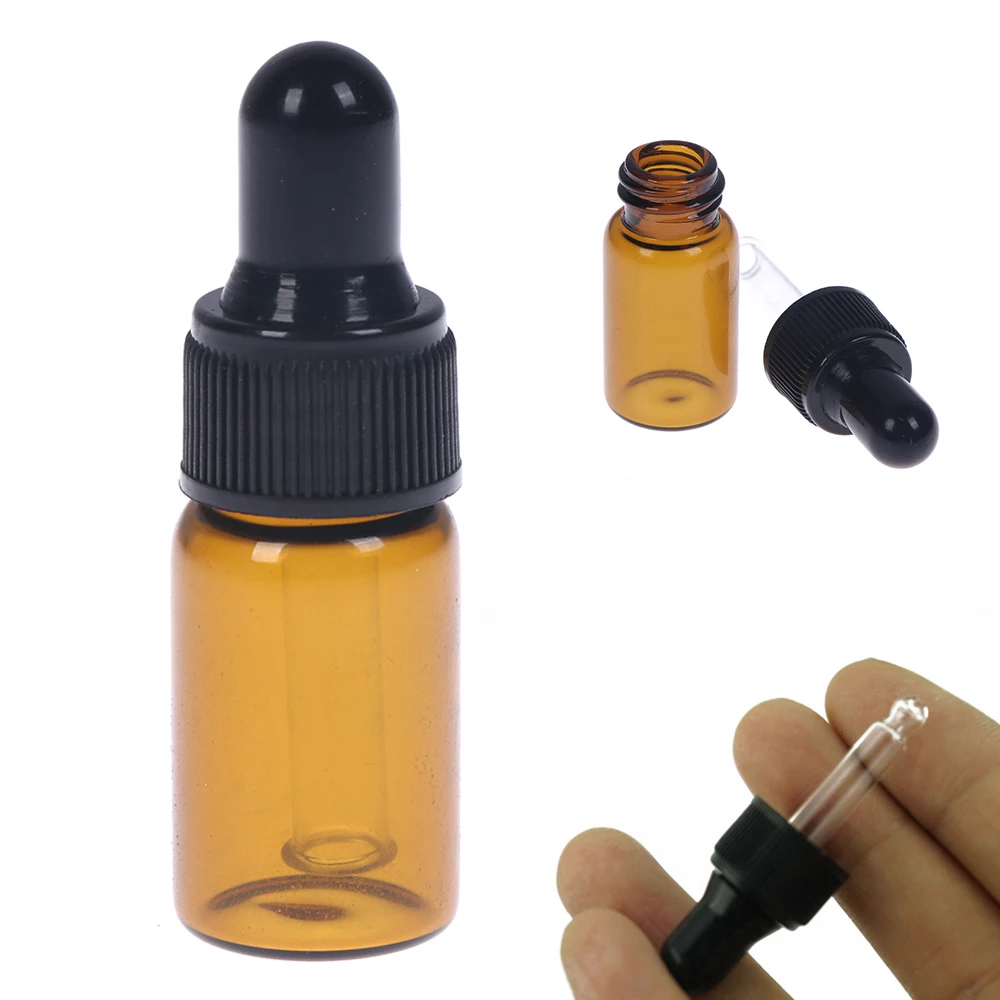 

5pcs Amber Glass Dropper Bottles With Black Cap For Essential Oil Perfume Pipette Bottle Aromatherapy Sample Bottle 3ml