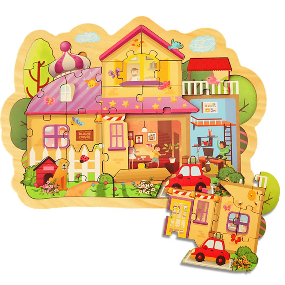 

Wooden Puzzle Toys Kids Children Baby Cartoon submarine/house Puzzle Montessori Educational Early Learning Jigsaw Gift hot sale