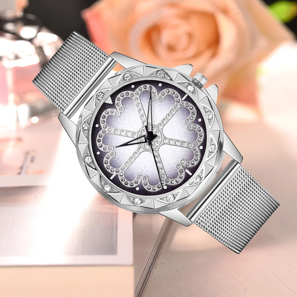 Модные женские часы цветочный циферблат стразы кварцевые наручные сетчатый