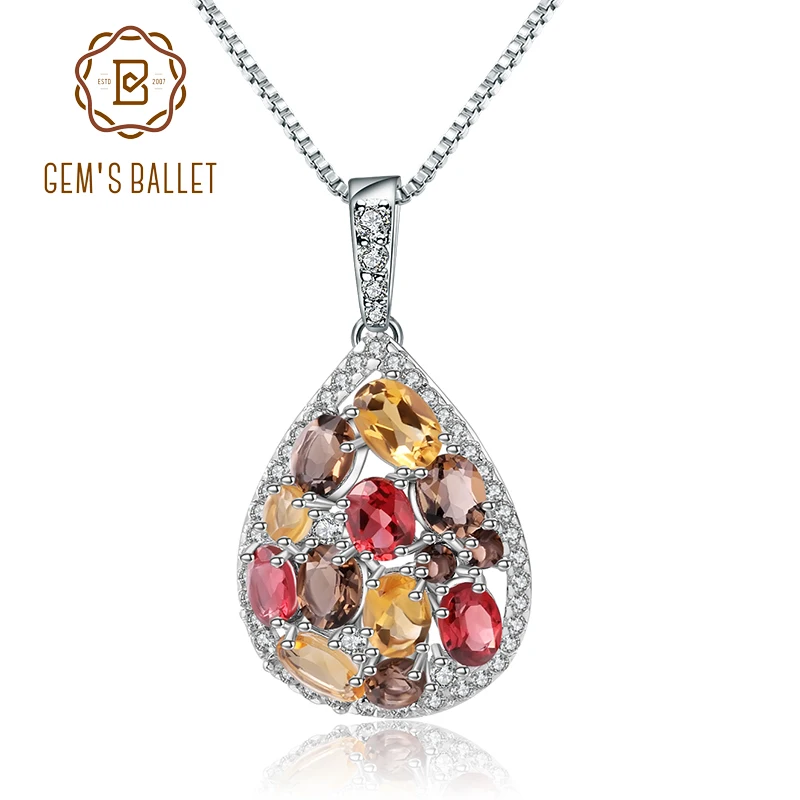 GEM'S балет Роскошный натуральный гранат цитрин дымчатый кварц Подвеска из