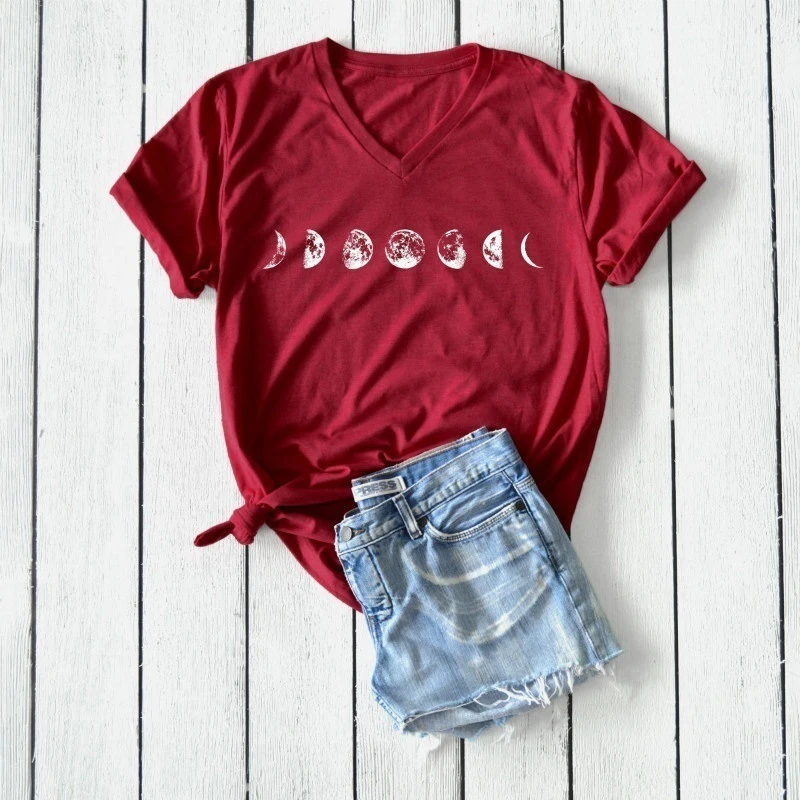 

2020 new Plus Size Tshirt S-5XL New Moon Print T Shirt Women Cotton V Neck Short Sleeve T-Shirt Tops Summer Casual tee Shirts
