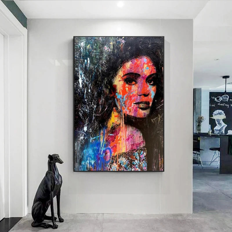 Абстрактная женщина граффити на холсте настенные картины художественные