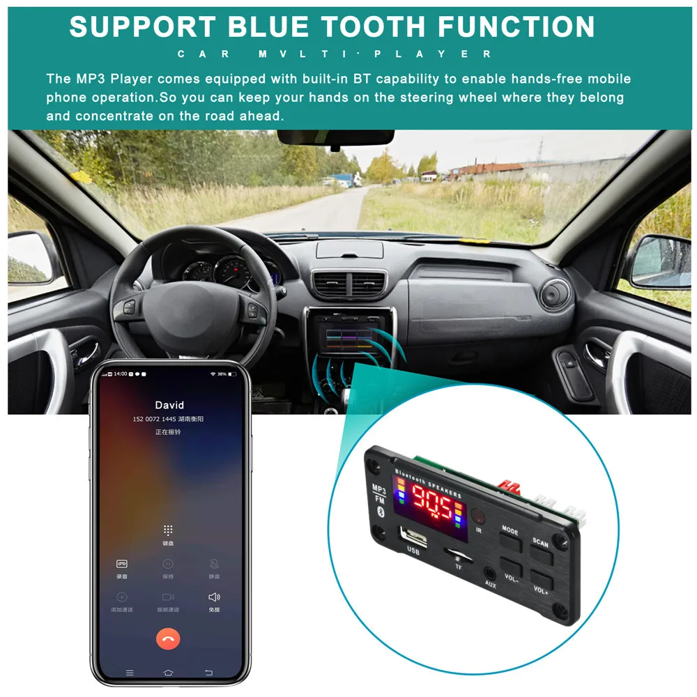 Hot 50W Bluetooth V5.0 MP3 Decoding Board Module Wireless USB Player TF Card Slot / FM Remote For Car Speaker Phone | Электроника
