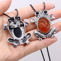 natural stone shell alloy pendant necklace fashion carving lifelike cute frog shape charms for unisex casual party jewelry gifts