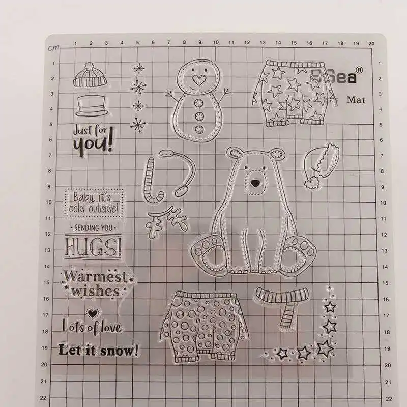 Рождественские прозрачные штампы в виде снежного медведя для рукоделия