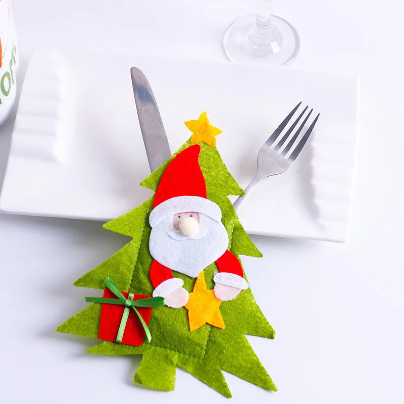Санта шляпа олень Рождество год Карманный вилка, нож, столовые приборы держатель сумка для дома вечерние украшения стола - Цвет: B