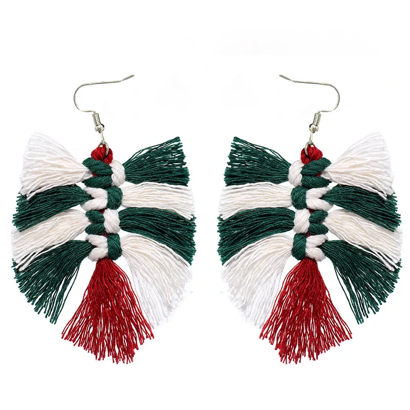 

Christmas Color Hand-woven Tassel Earrings Simple Christmas Holiday Hand-made Earrings European and American Wedding Accessories