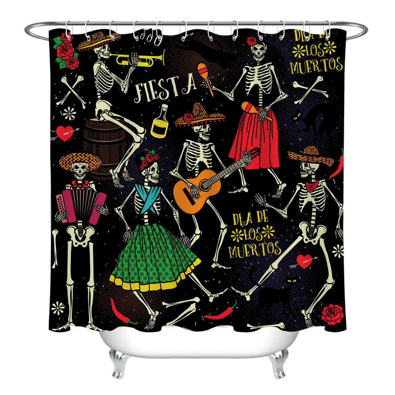 

Day of the Dead Patry Polyester Fabric Shower Curtain