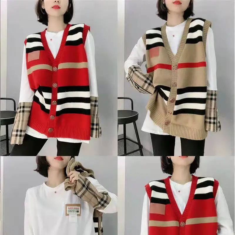 Свитер жилет Модный женский в Корейском стиле весна-осень кардиган без рукавов