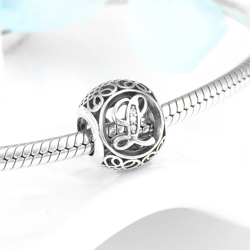 Горячее серебро 925 с буквой L женские аксессуары с кубическим цирконием для создания украшений, подходят для оригинальных европейских браслетов с шармами.