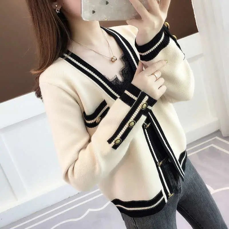 

Sweater Women Spring And Autumn 2022 Loose Western Style Long-sleeved V-neck Single-breasted Knitted Cardigan Jacket All-match