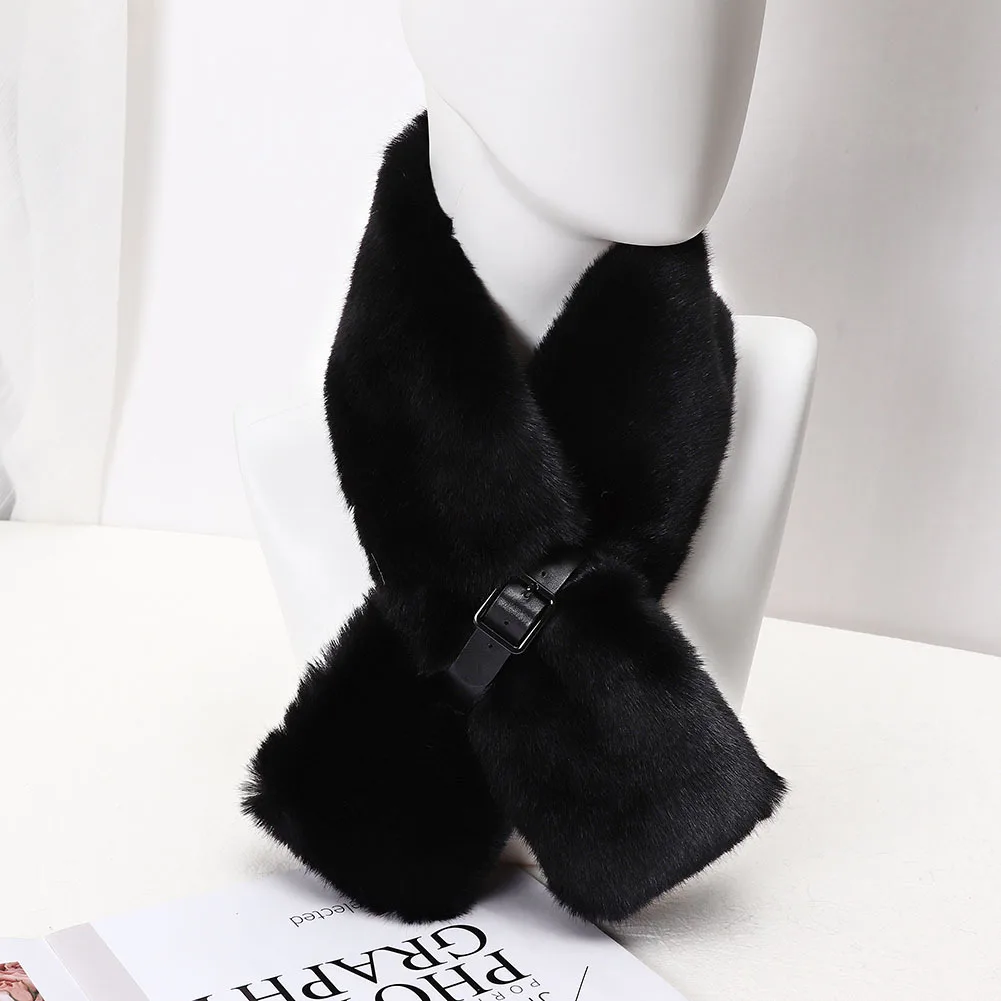 

2020 New Designer Black White Thick Warm Rabbit Fur Ring Scarf Bandana Women Winter Neck Collar Scarves Bufandas Invierno Mujer