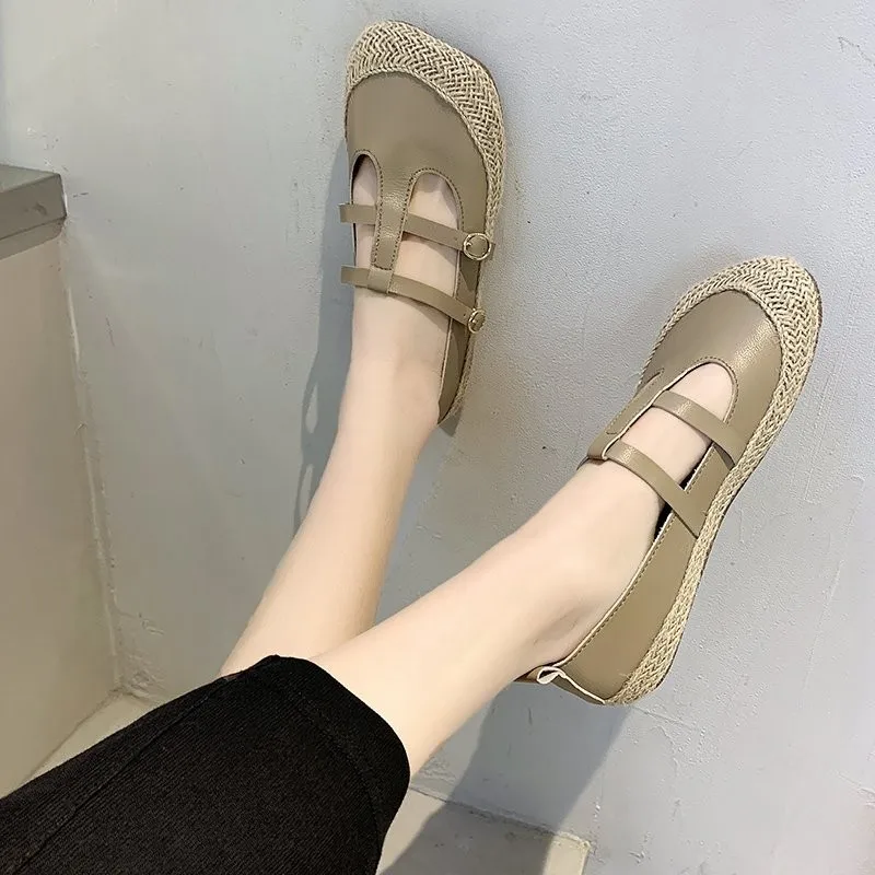 Sports White Women's Shoes College Style Black Leather Shoes with Buckle Mary Jane Shallow Shoes