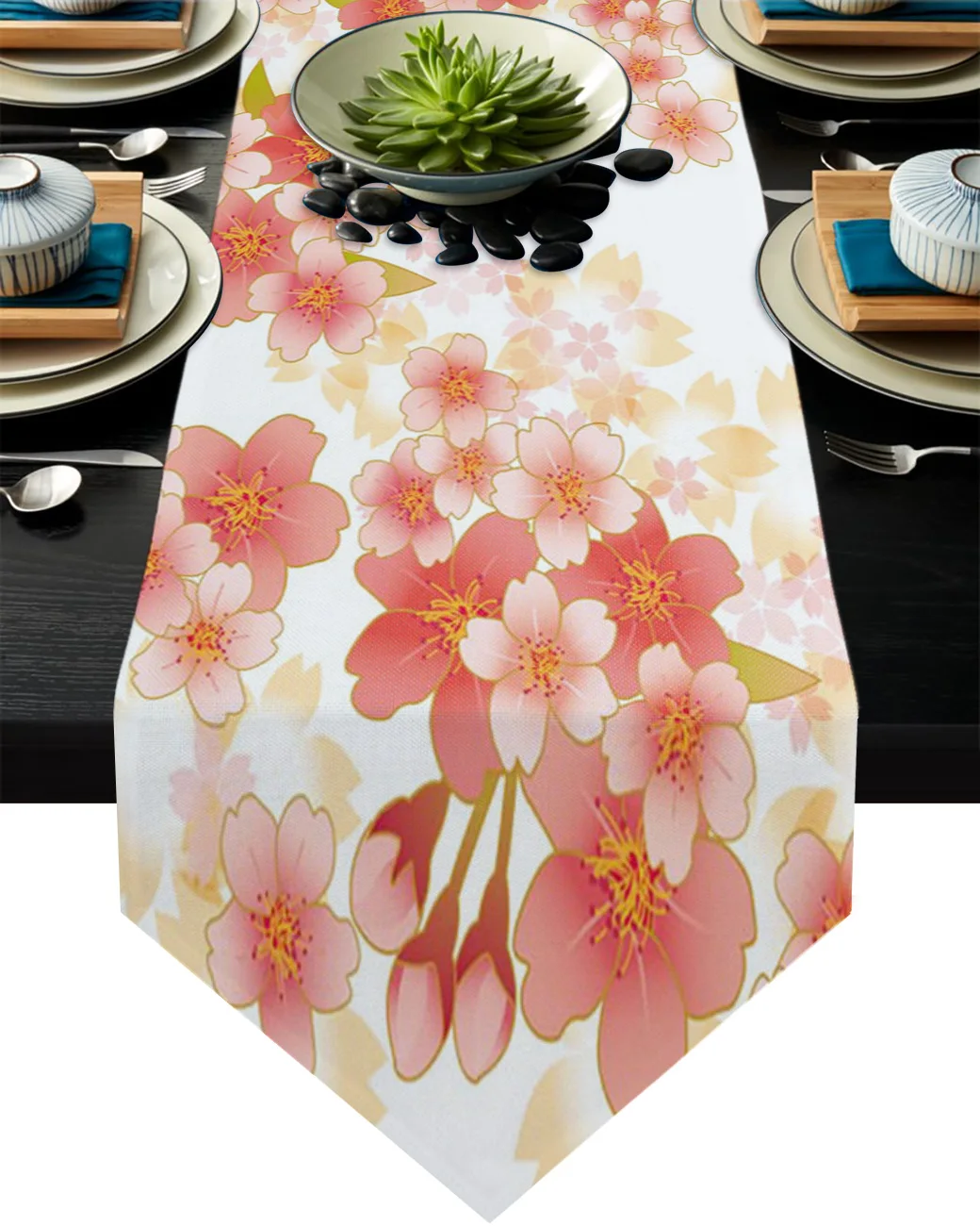 

Japanese Flower Sakura Illustration Table Runner Country Wedding Decor Tablecloth Placemat Dinning Table Art Table Runners