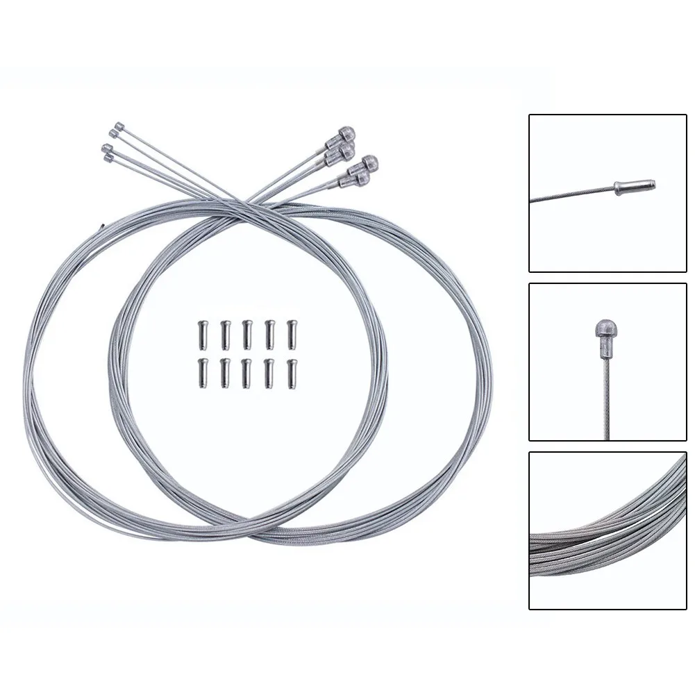 

ROAD Bicycle 5 Gear & 5 Brake Inner Cables With 10 Crimps Cap For-SHIMANO-SRAM ETC Bike Brake Gear Shift Core Wire Tail Cap Kit